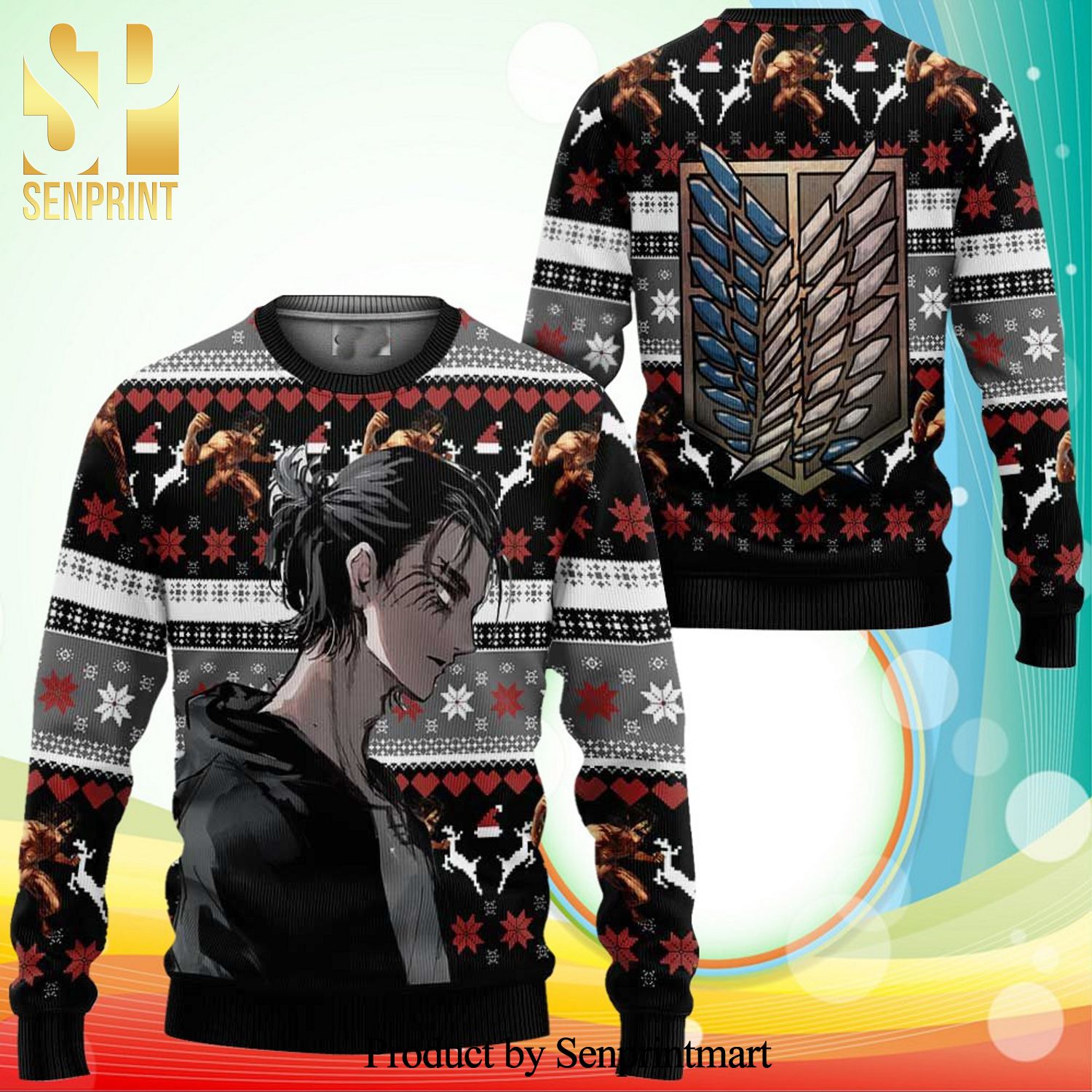 Eren Attack On Titan Manga Anime Knitted Ugly Christmas Sweater