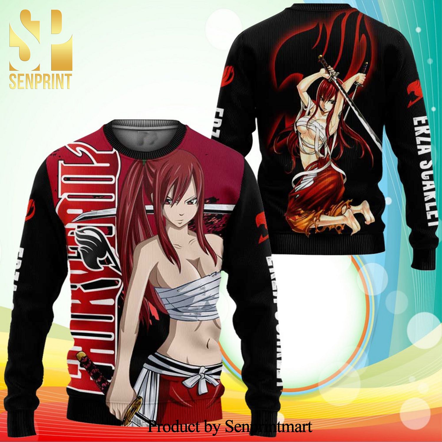 Erza Scarlet Fairy Tail Anime Manga Knitted Ugly Christmas Sweater