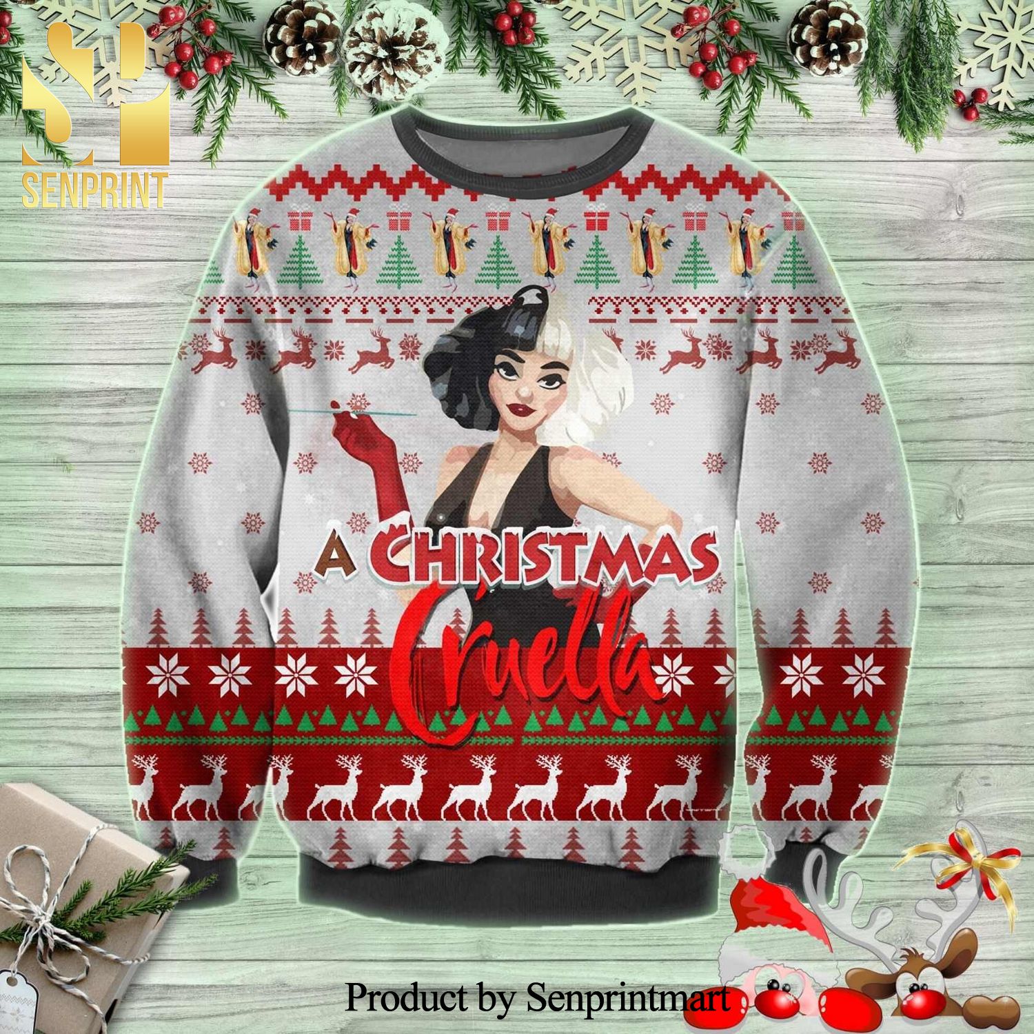 Estella Cruella Cartoon Knitted Ugly Christmas Sweater