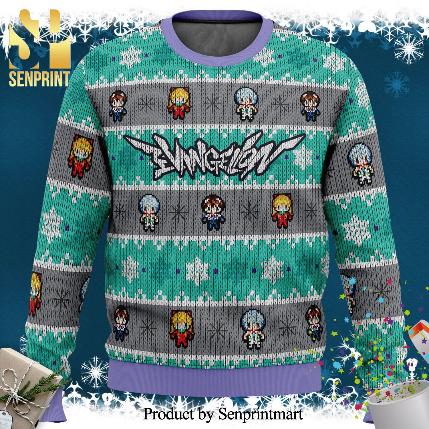 Evangelion Units Neon Genesis Evangelion Knitted Ugly Christmas Sweater