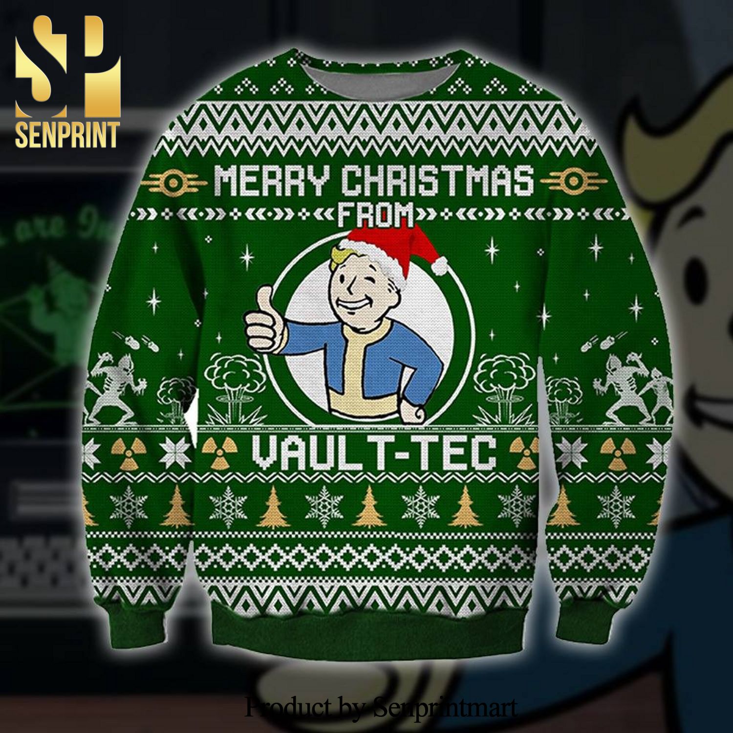 Fallout Shelter Fallout Stickers Merry Christmas From Vault T-Tec Knitted Ugly Christmas Sweater