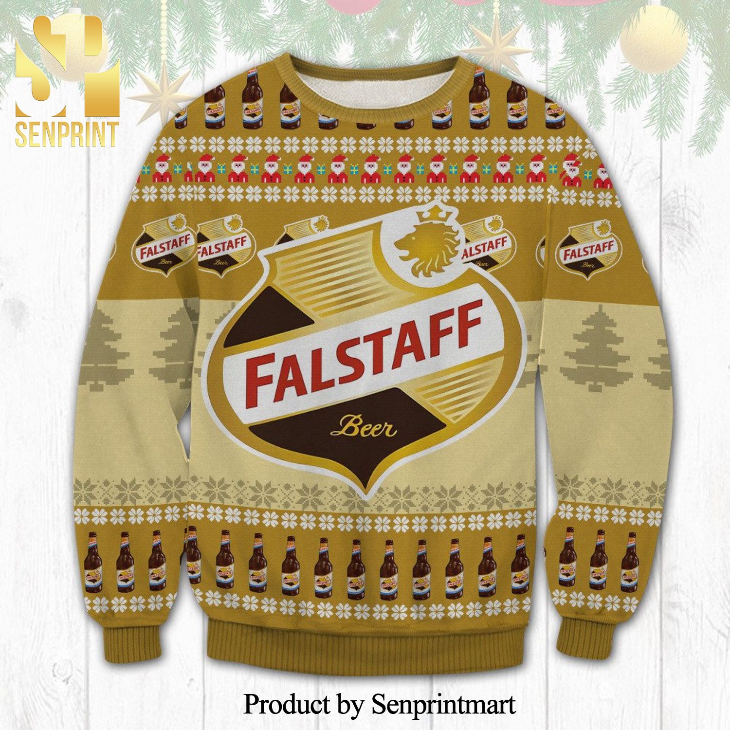 Falstaff Beer Logo Pine Tree Knitted Ugly Christmas Sweater