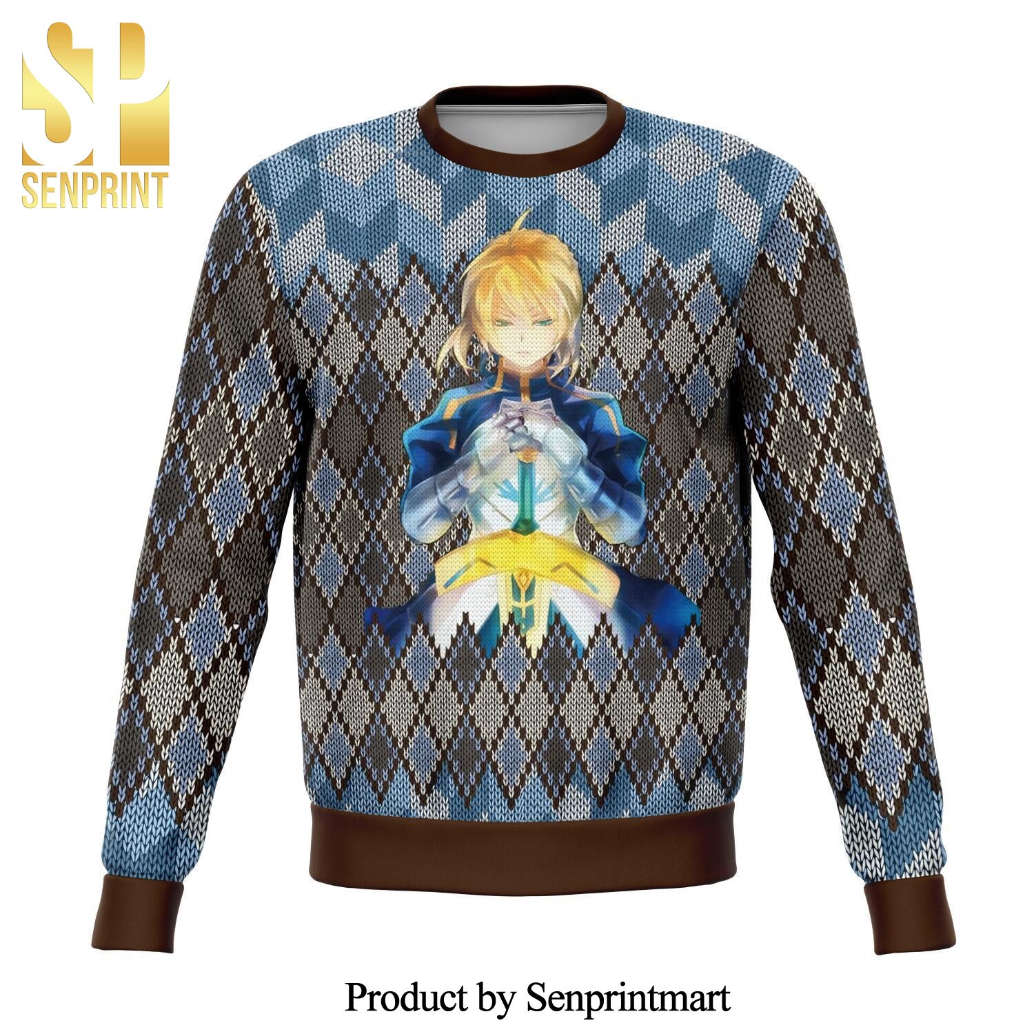 Fate Zero Saber Premium Manga Anime Knitted Ugly Christmas Sweater