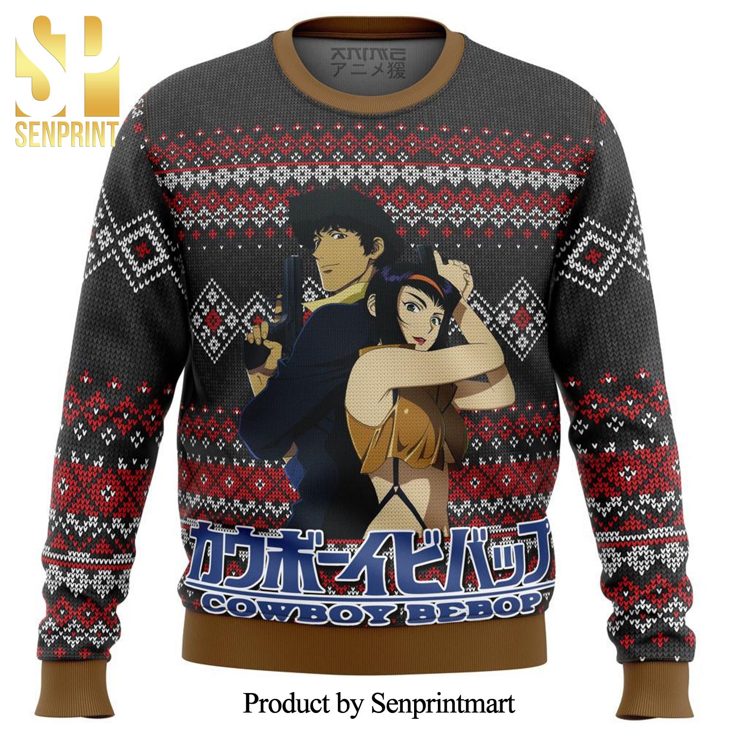 Faye And SPike Cowboy Bebop Alt Premium Manga Anime Knitted Ugly Christmas Sweater