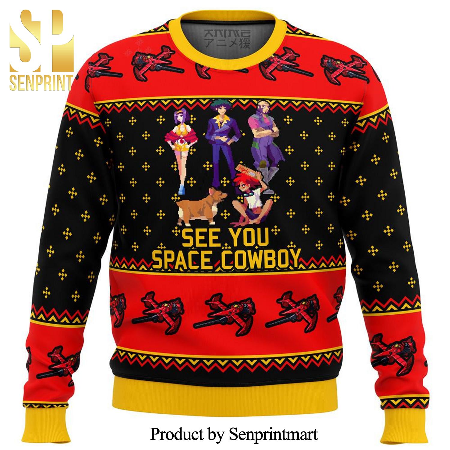 Faye Valentine Spike Spiegel Jet Black Cowboy Bebop See You Space Cowboy Anime Knitted Ugly Christmas Sweater