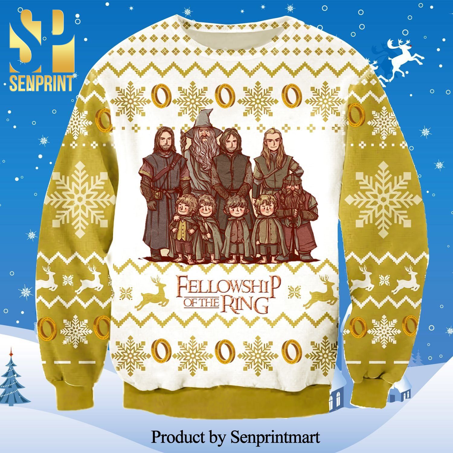 Fellowship Lord Of The Rings Characters Snowflake Knitted Ugly Christmas Sweater