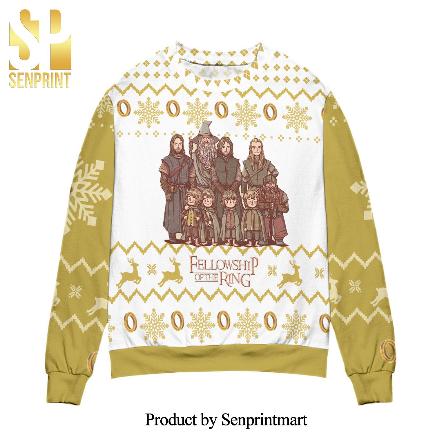 Fellowship Of The Rings Snowflake And Reindeer Knitted Ugly Christmas Sweater