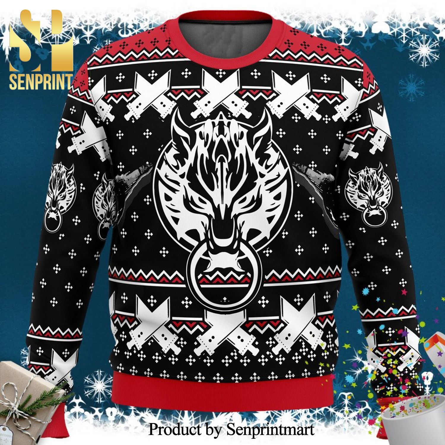 Fenrir Wolf Final Fantasy Knitted Ugly Christmas Sweater