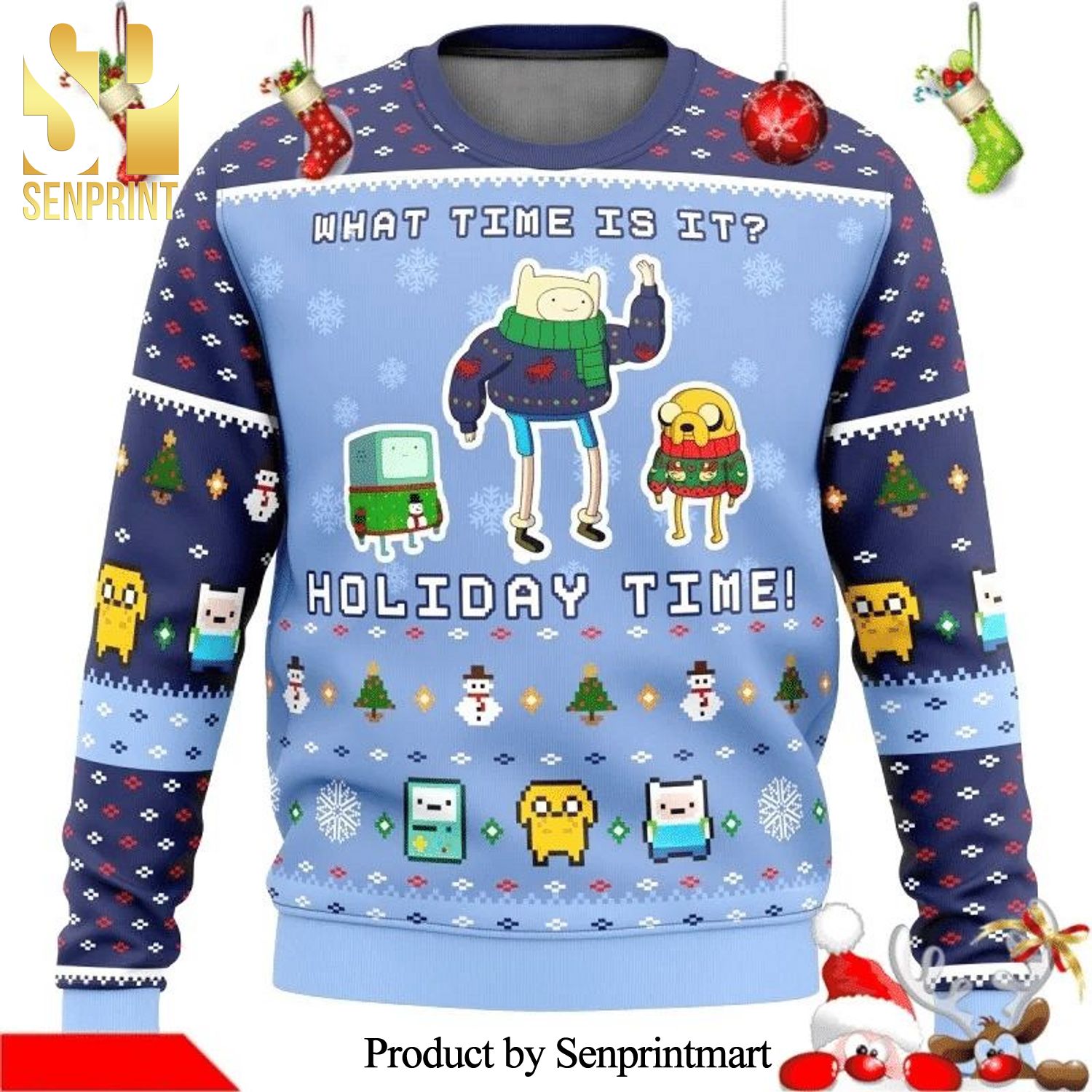 Finn The Human Jake The Dog Adventure Time Christmas Time Knitted Ugly Christmas Sweater
