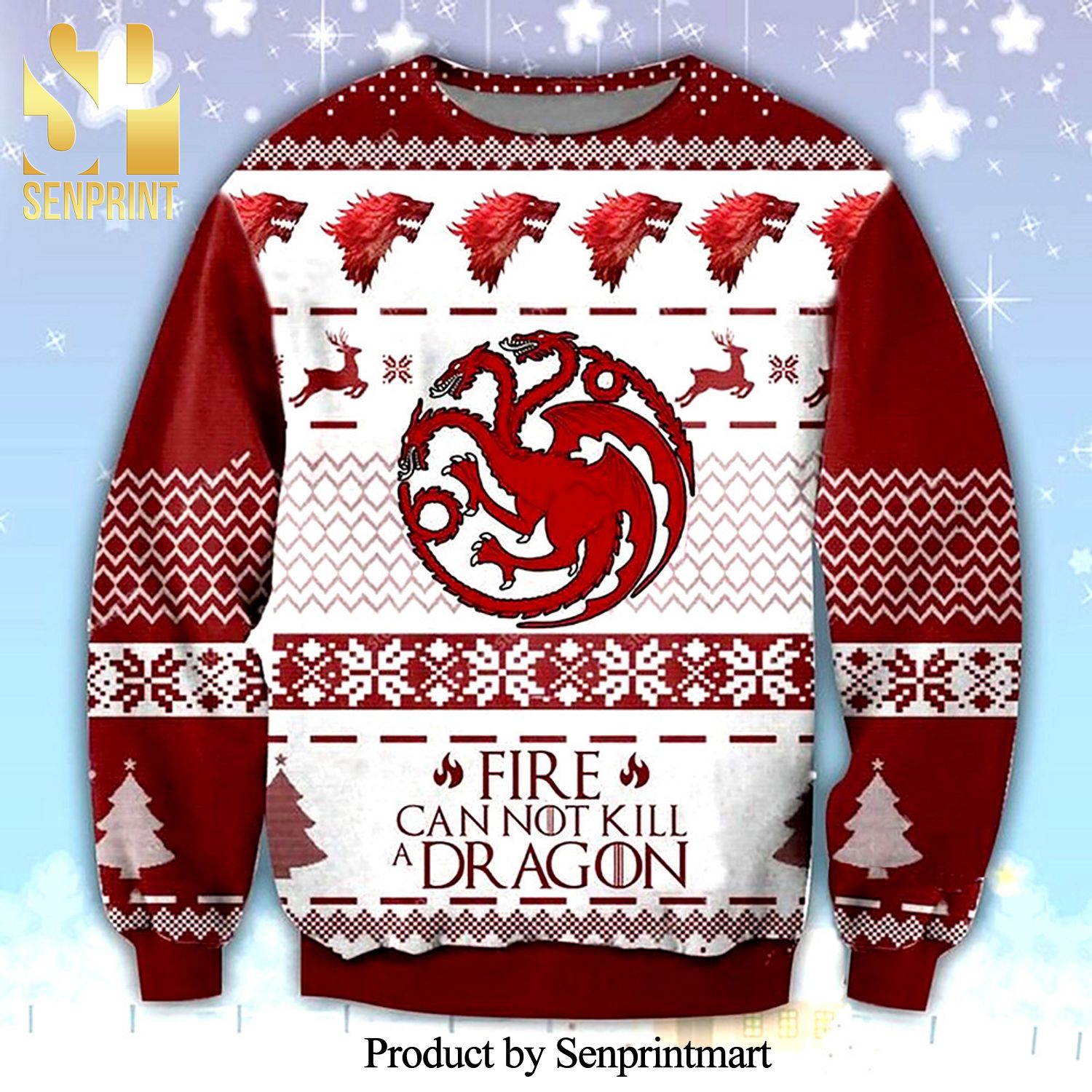 Fire Cannot Kill The Dragon Game of Thrones Knitted Ugly Christmas Sweater
