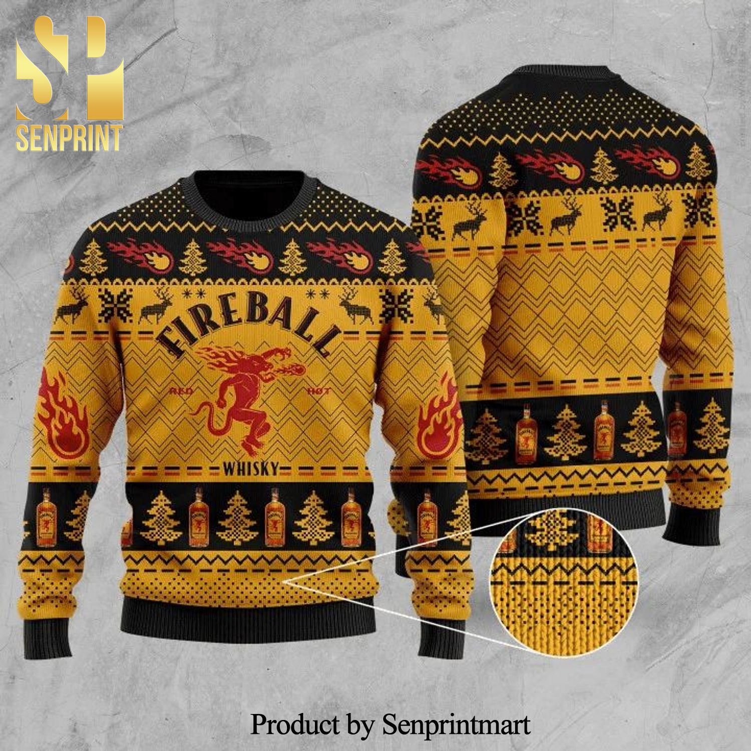 Fireball Cinnamon Whisky Knitted Ugly Christmas Sweater – Yellow