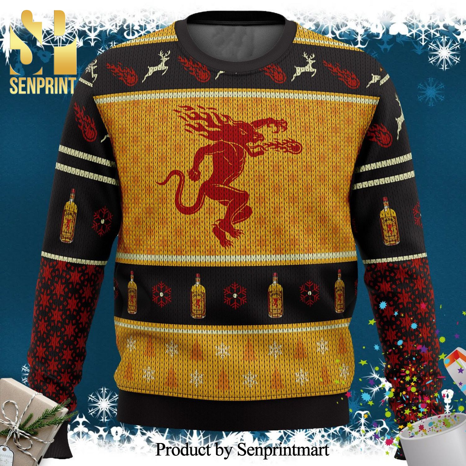 Fireball Cinnamon Whisky Logo Knitted Ugly Christmas Sweater