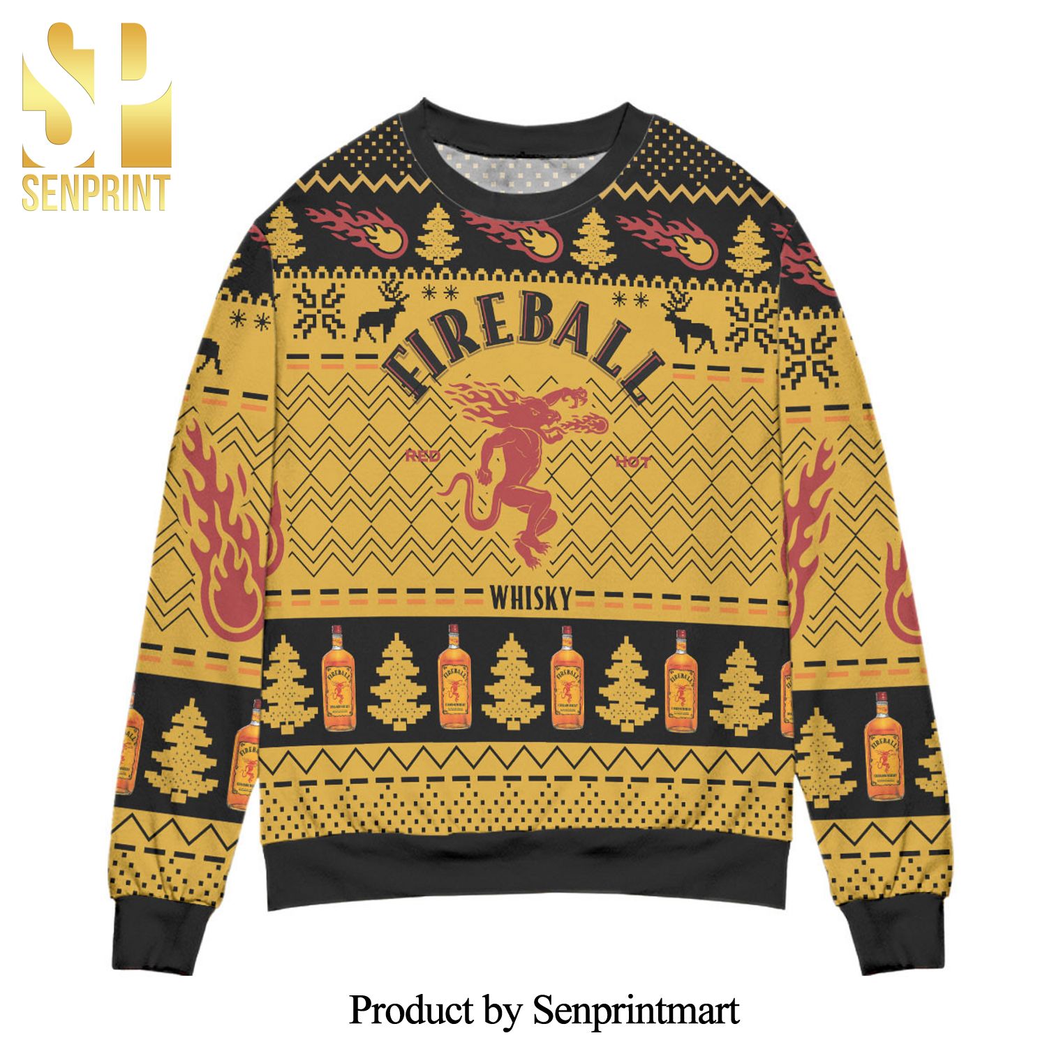 Fireball Whisky Pine Tree Zigzag Pattern Knitted Ugly Christmas Sweater