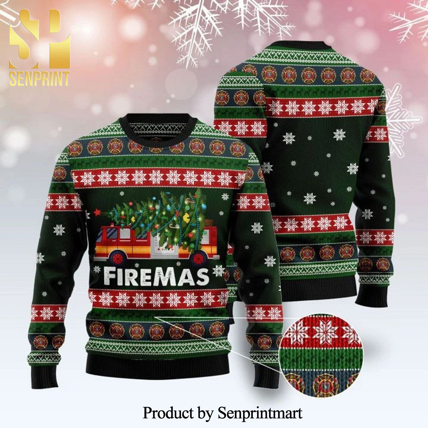 Firefighter Firemas Knitted Ugly Christmas Sweater Custom Sweatshirt Apparel