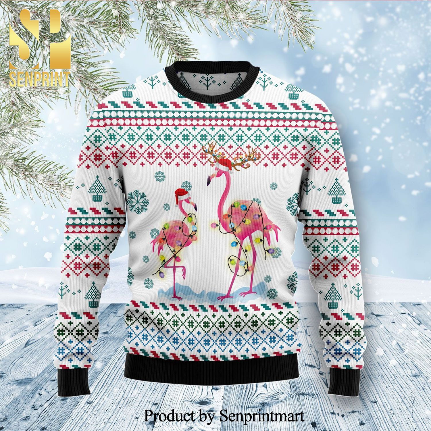 Flamingo Christmas Reunion Knitted Ugly Christmas Sweater
