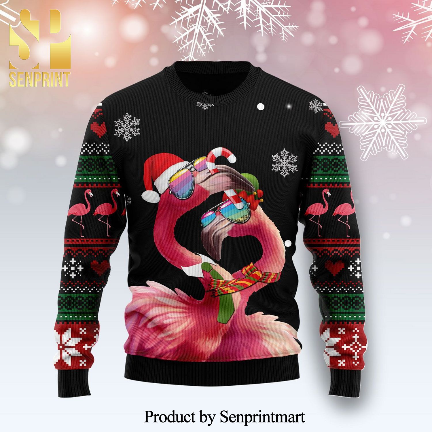 Flamingo Couple Knitted Ugly Christmas Sweater
