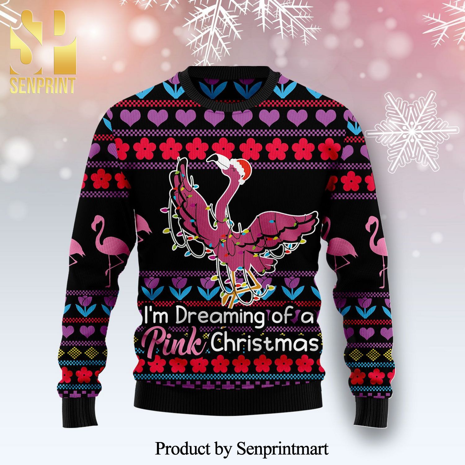 Flamingo I’M Dreaming Of A Pink Christmas Knitted Ugly Christmas Sweater