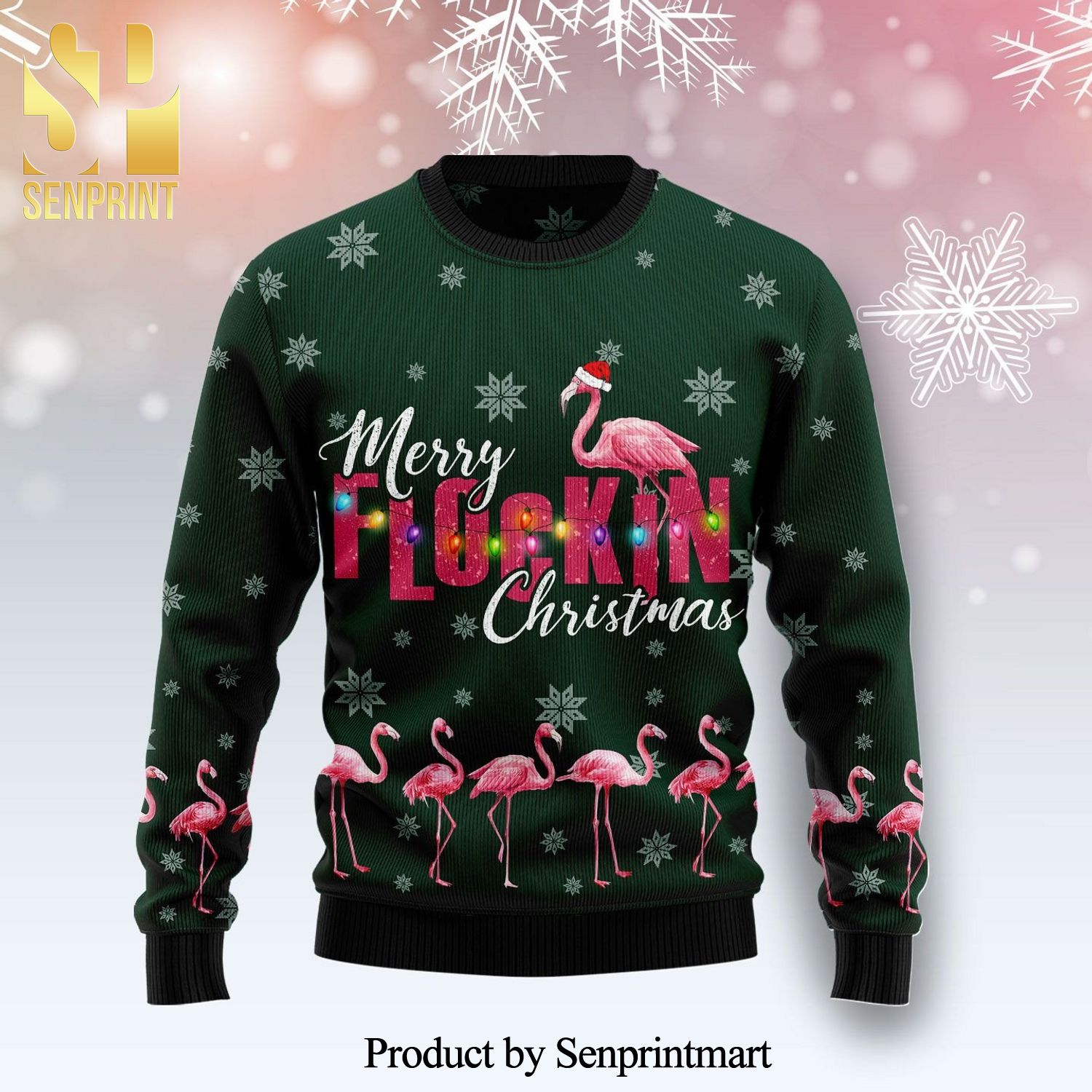 Flamingo Merry Flockin Christmas Knitted Ugly Christmas Sweater