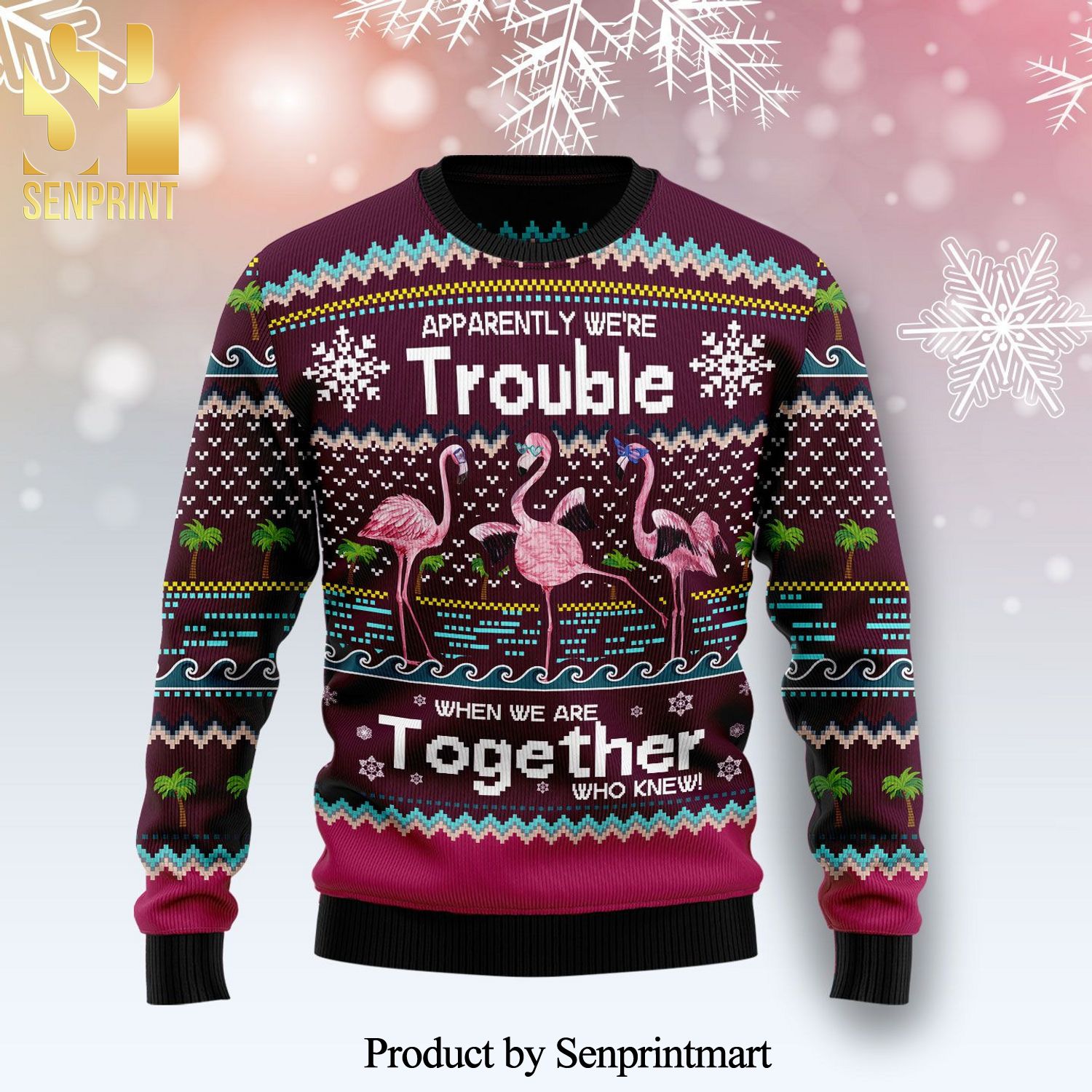 Flamingo Trouble Knitted Ugly Christmas Sweater