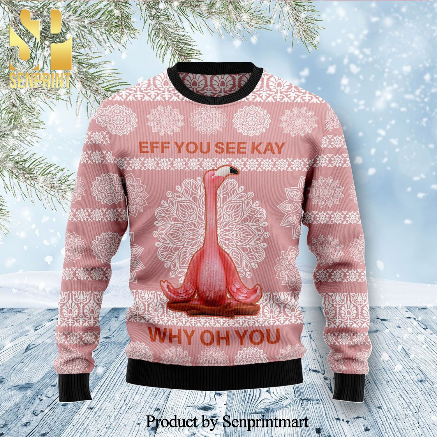 Flamingo Why Oh You Knitted Ugly Christmas Sweater