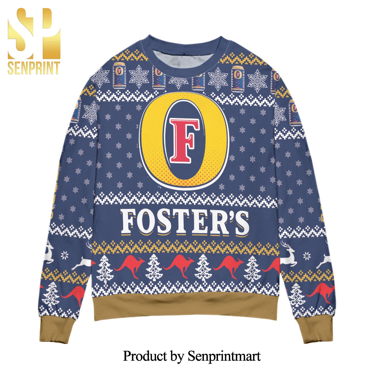 Foster’s Beer Logo Snowflake Pattern Knitted Ugly Christmas Sweater – Blue