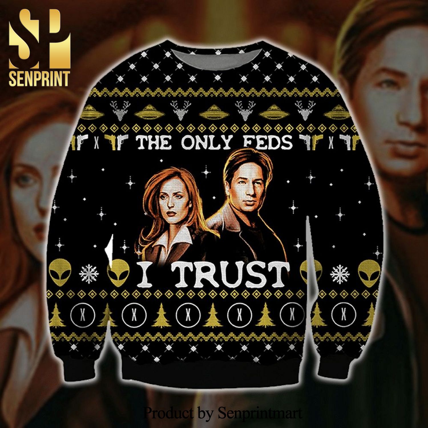 Fox Mulder And Dana Scully The X-Files The Only Feds I Trust Knitted Ugly Christmas Sweater