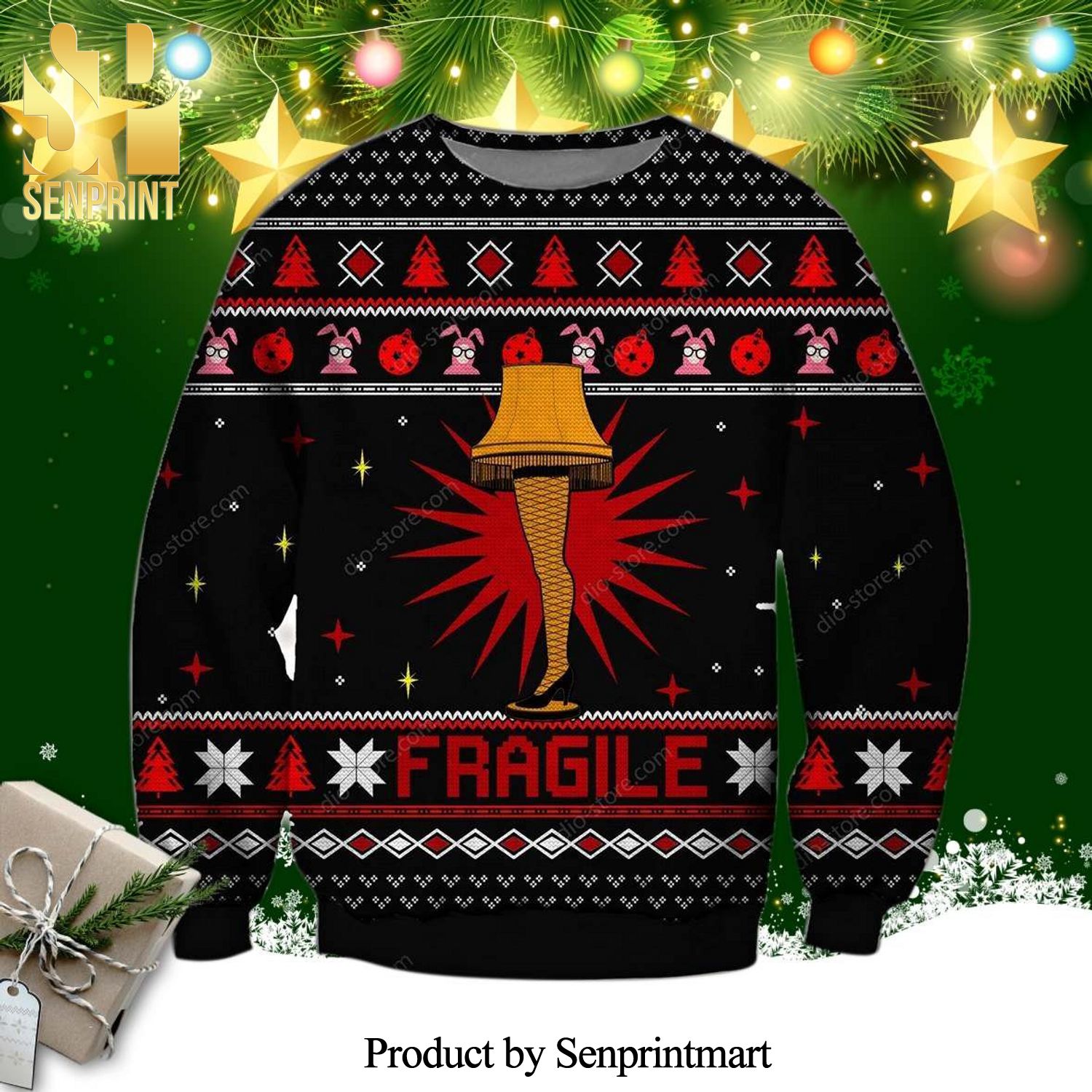 Fragile Sting Leg Lamp Knitted Ugly Christmas Sweater