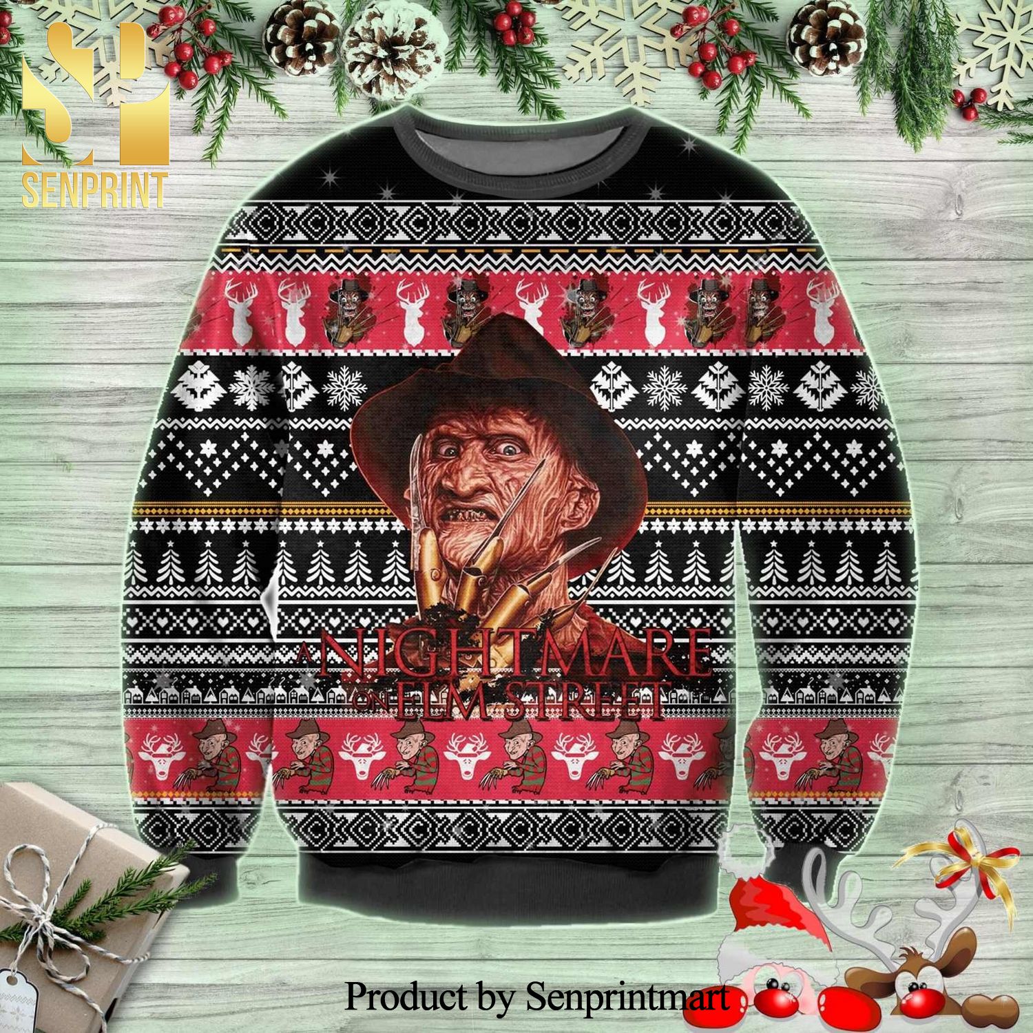 Freddy Krueger A Nightmare On Elm Street Horror Face Knitted Ugly Christmas Sweater