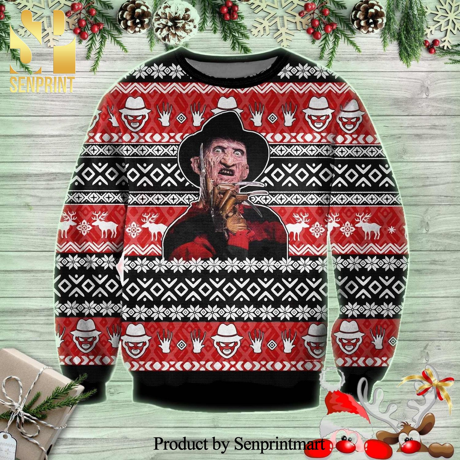 Freddy Krueger A Nightmare on Elm Street Horror Knitted Ugly Christmas Sweater