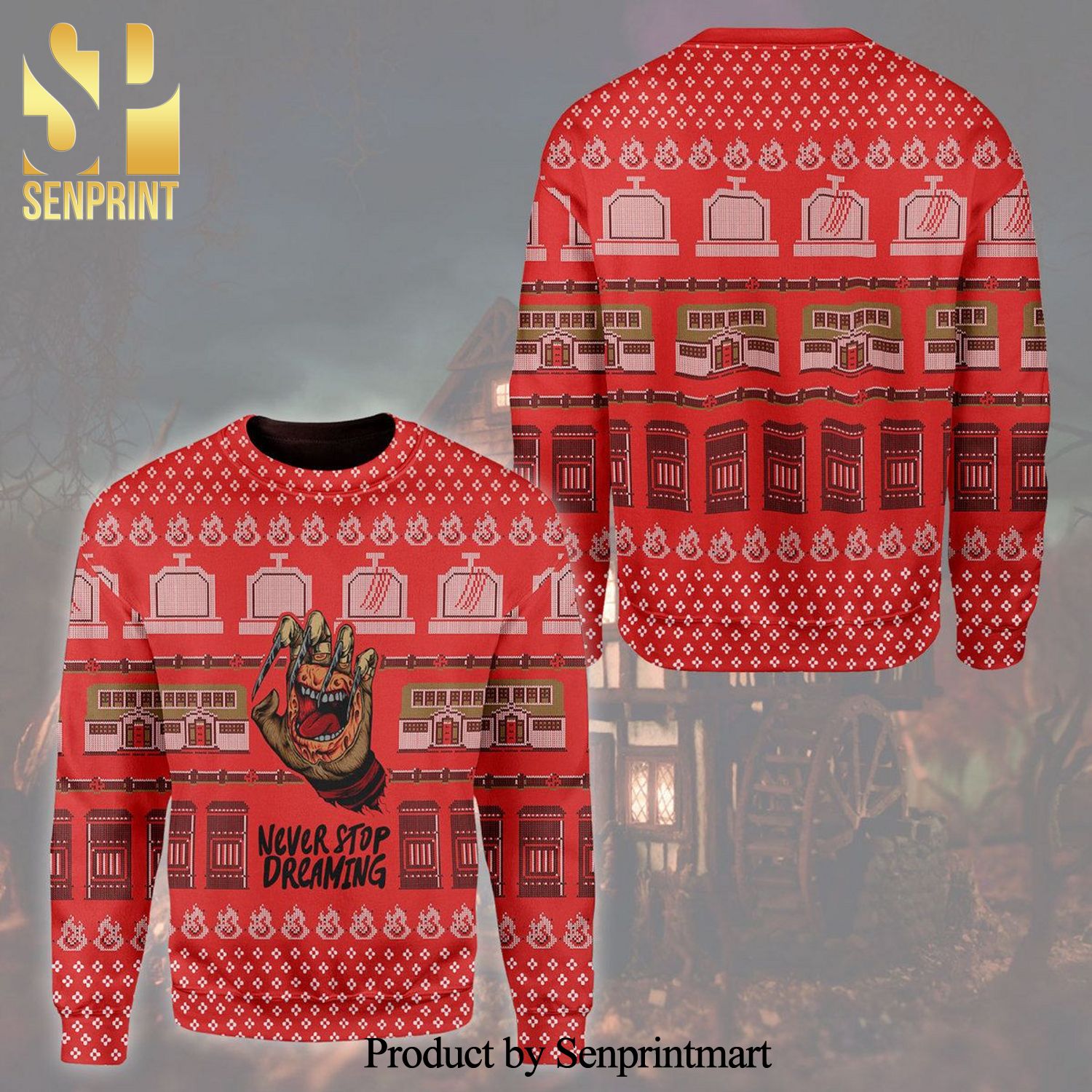 Freddy Krueger Nightmare On Elm Street Never Stop Dreaming Horror Movie Knitted Ugly Christmas Sweater