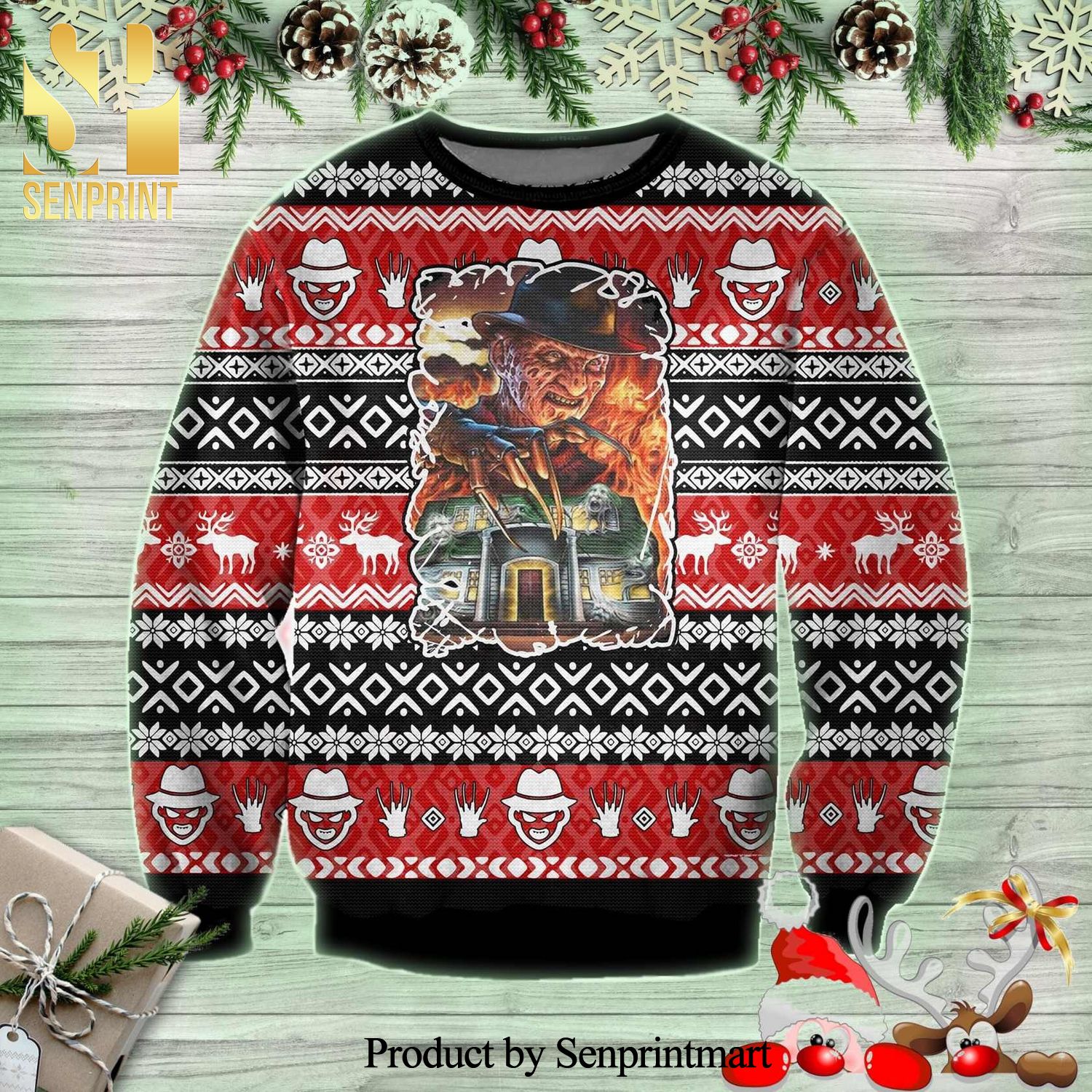 Freddy Krueger The Springwood Slasher A Nightmare on Elm Street Horror Movie Knitted Ugly Christmas Sweater