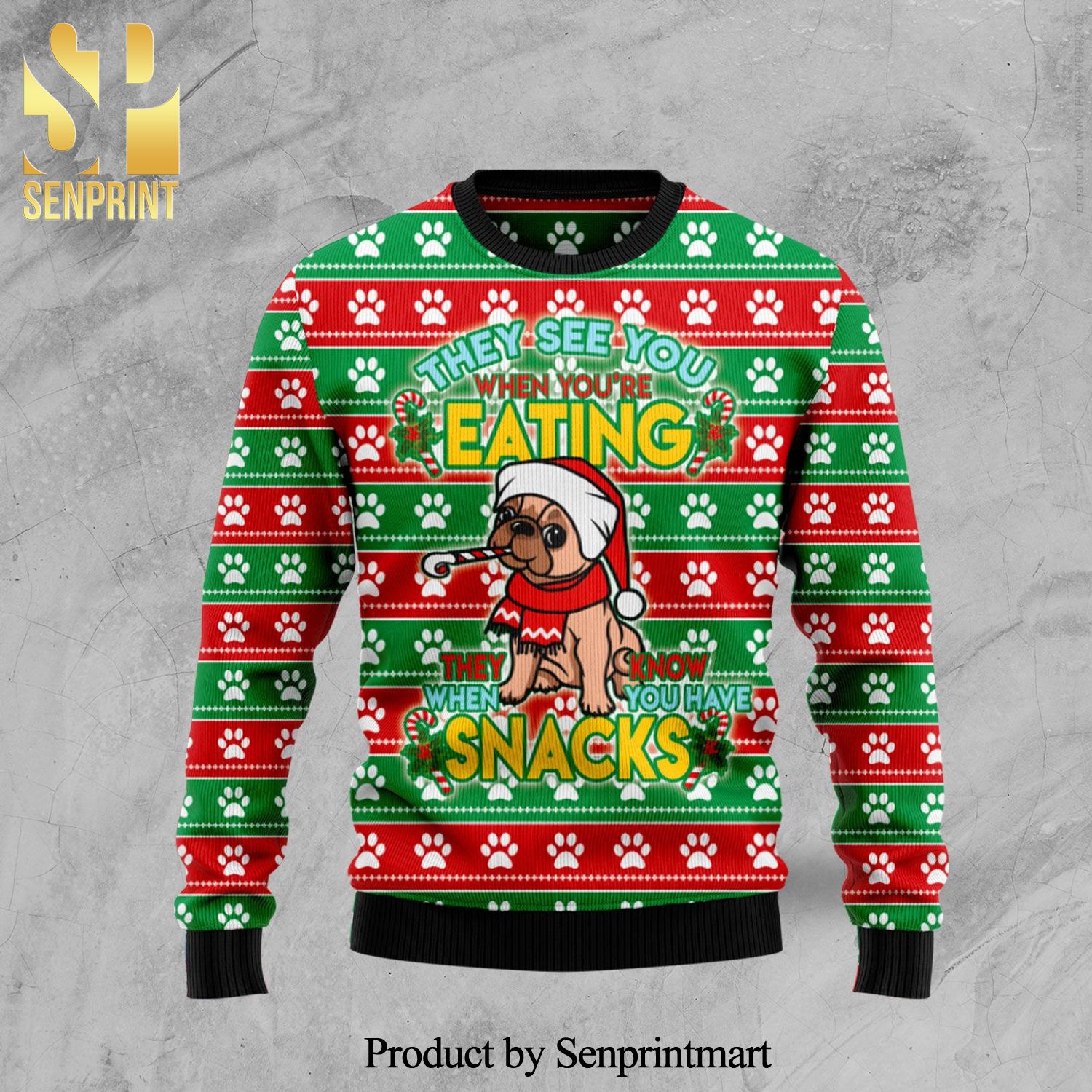 French Bulldog See You Eating Snacks Knitted Ugly Christmas Sweater