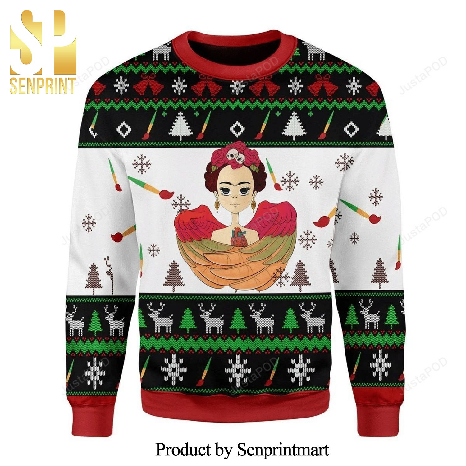 Frida Kahlo Cartoon Knitted Ugly Christmas Sweater