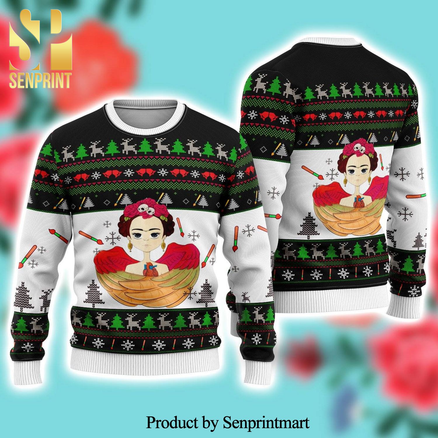 Frida Kahlo Knitted Ugly Christmas Sweater