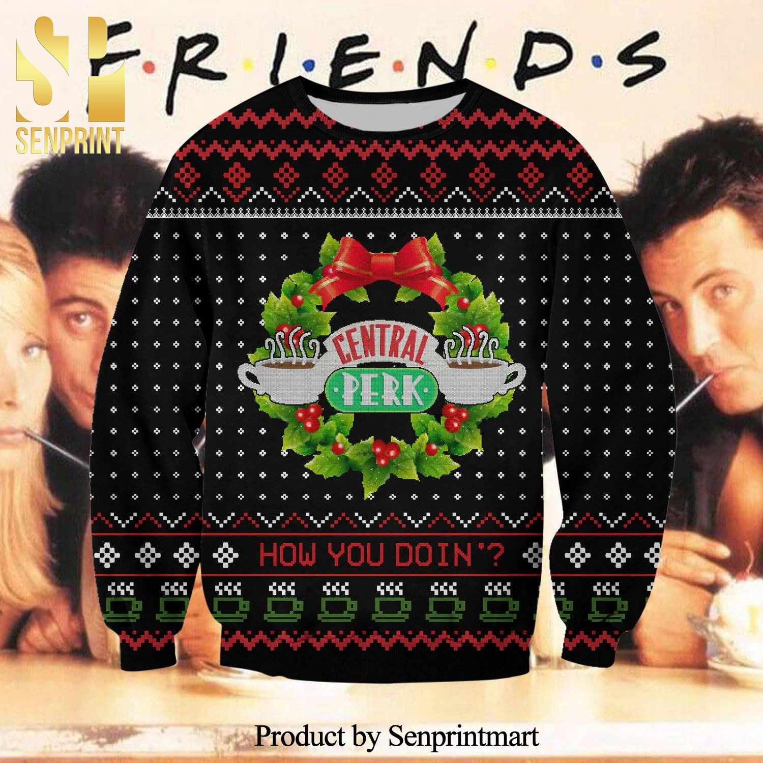 Friends Central Perk How You Doin’ Knitted Ugly Christmas Sweater