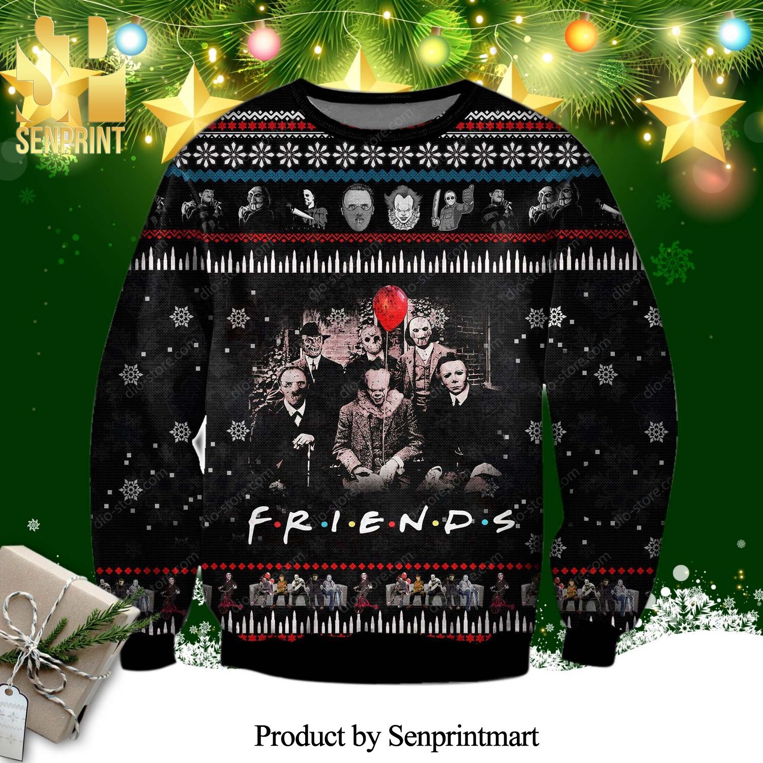 Friends Movie With Killer Characters Horror Movie Halloween Knitted Ugly Christmas Sweater