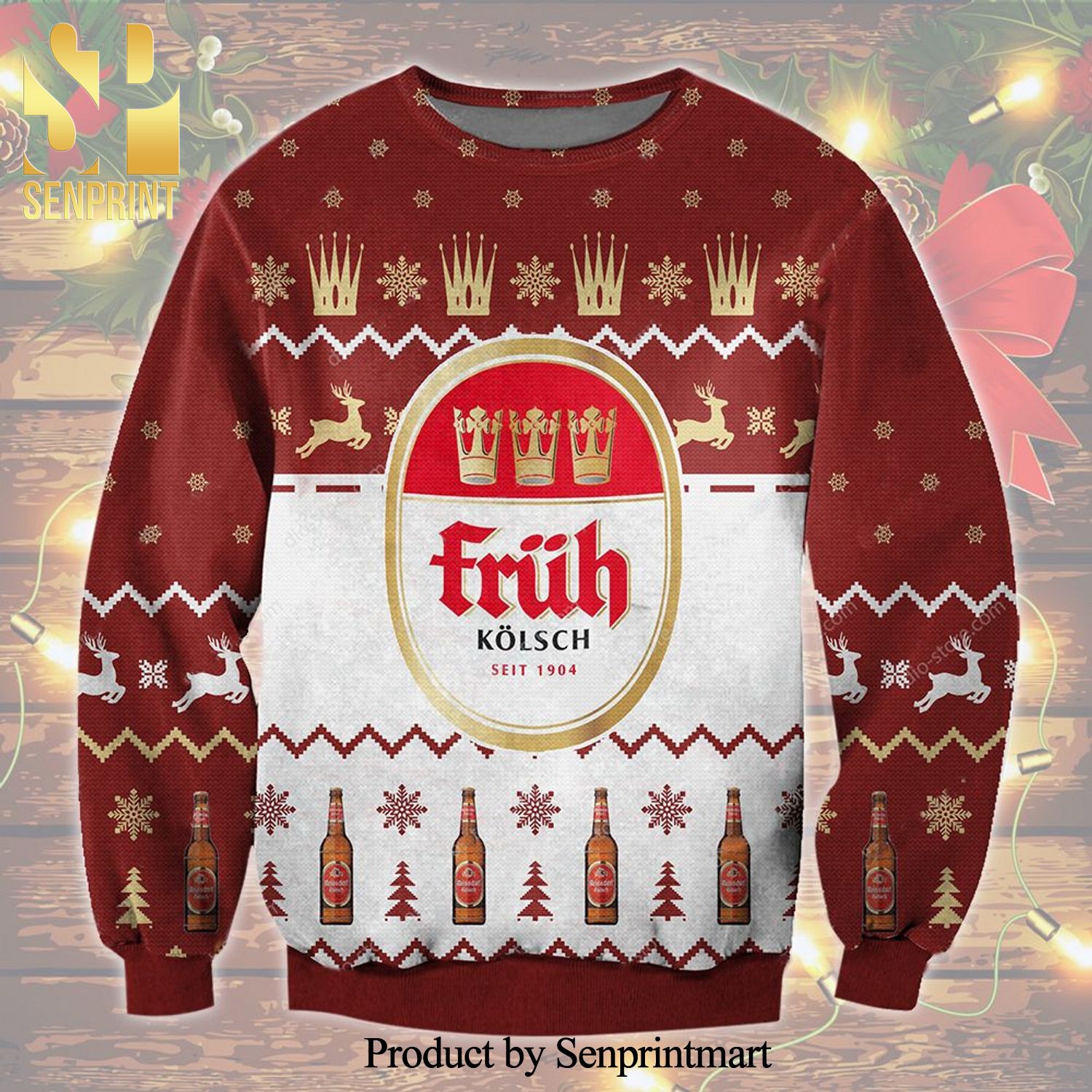 Fruh Kolsch Beer Knitted Ugly Christmas Sweater