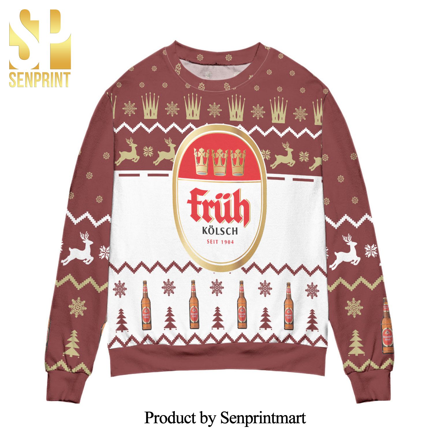 Fruh Kolsch Seit 1904 Reindeer And Pine Tree Knitted Ugly Christmas Sweater