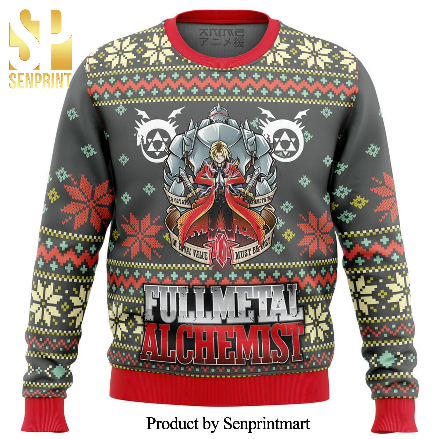Fullmetal Alchemist Edward Text Alt Manga Anime Knitted Ugly Christmas Sweater