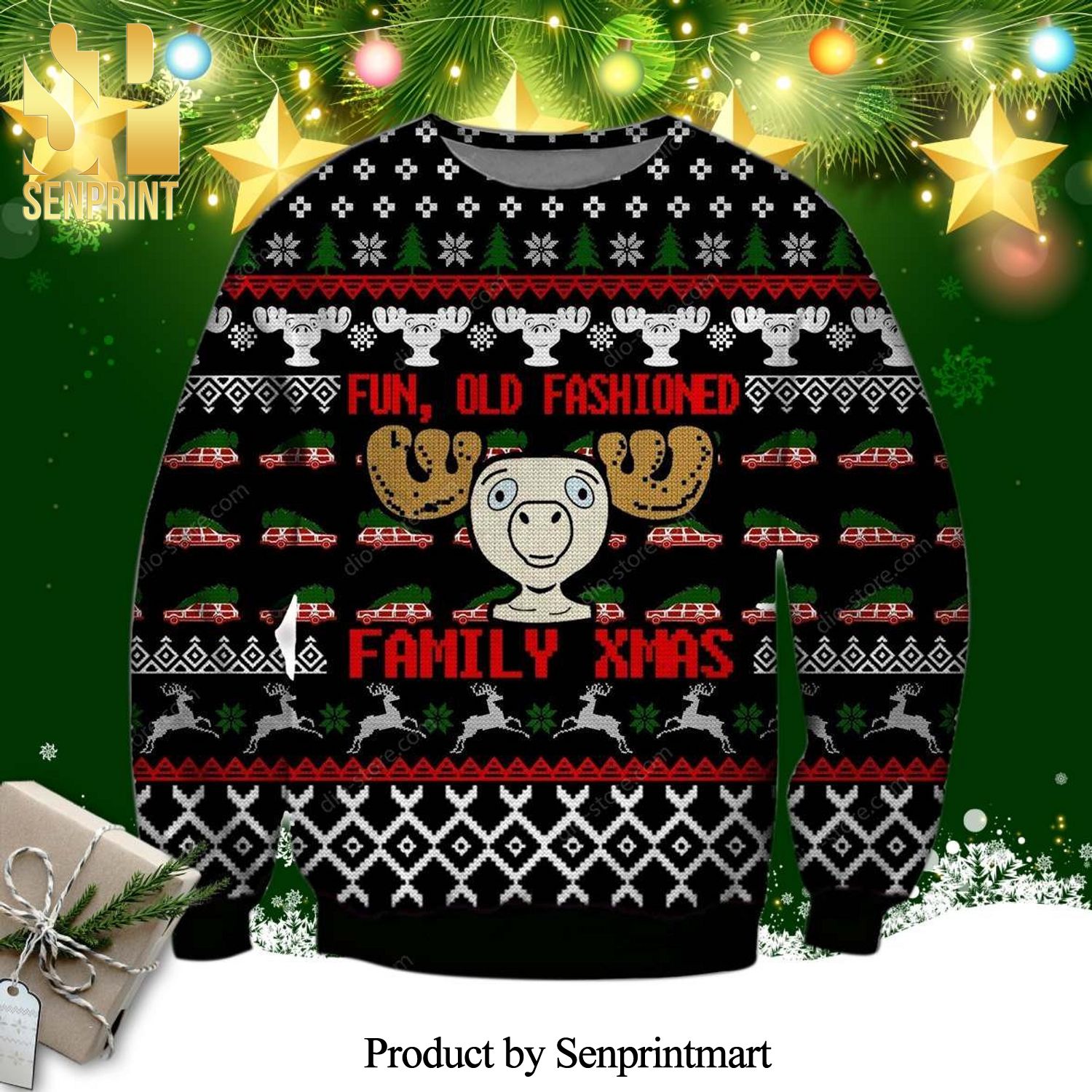 Fun Old Fashioned Family Xmas Knitted Ugly Christmas Sweater