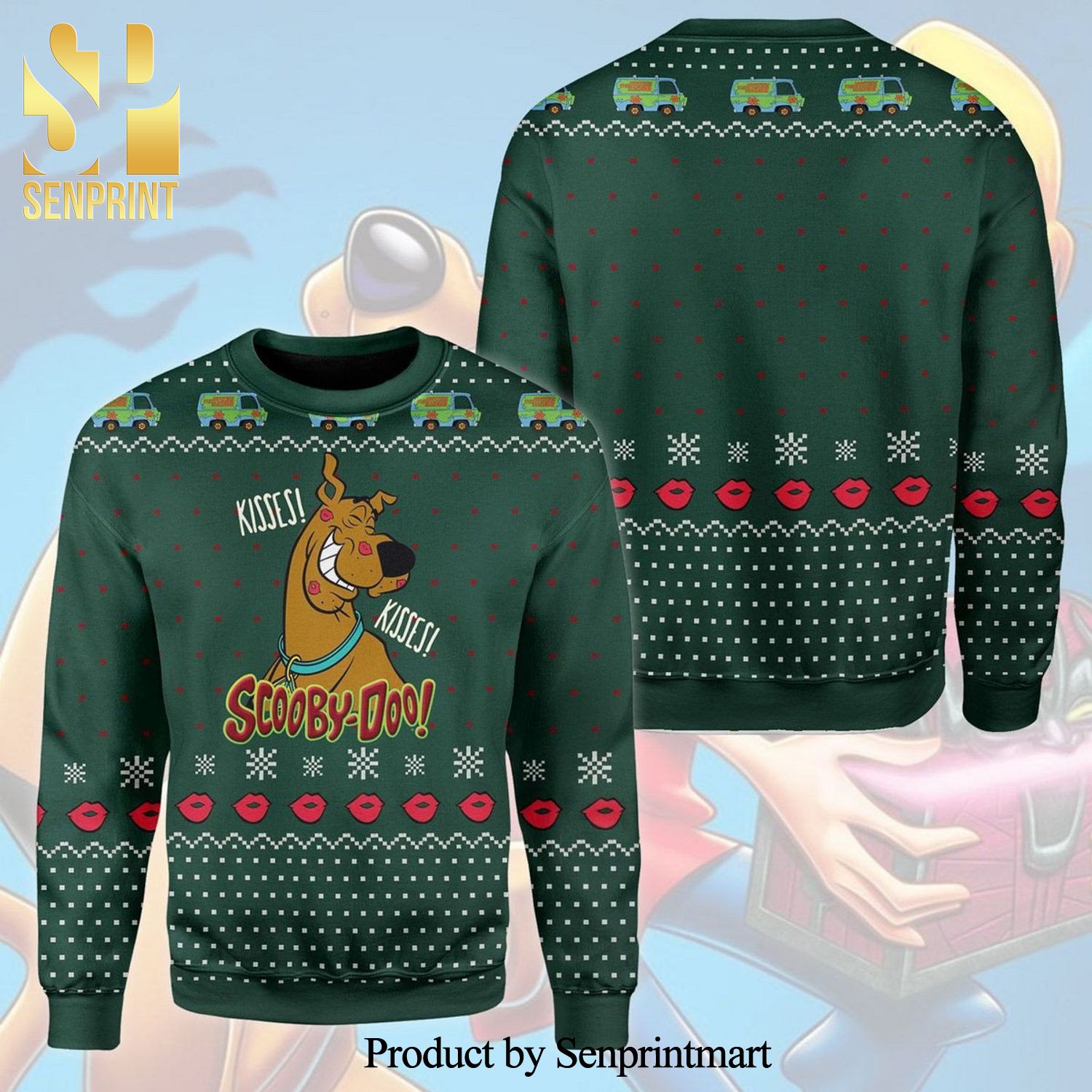 Funny Dog Scooby Doo Kisses Snowflake Knitted Ugly Christmas Sweater