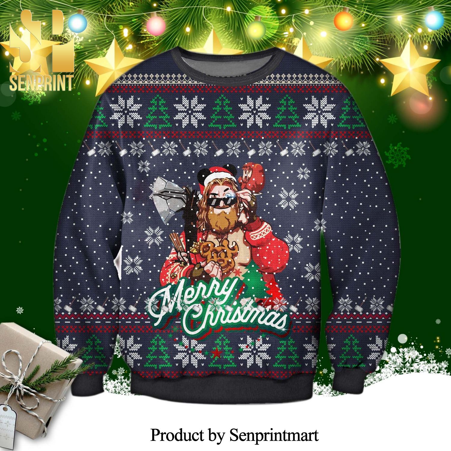 Funny Thor Marvel Knitted Ugly Christmas Sweater