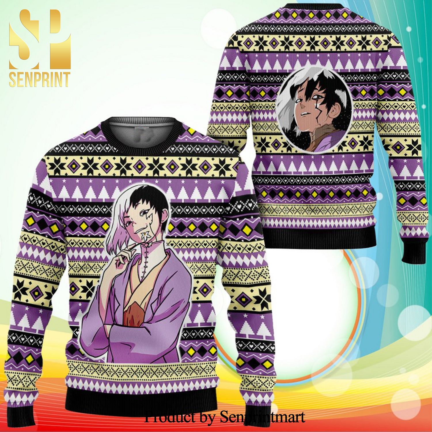 Gen Asagiri Dr Stone Anime Knitted Ugly Christmas Sweater