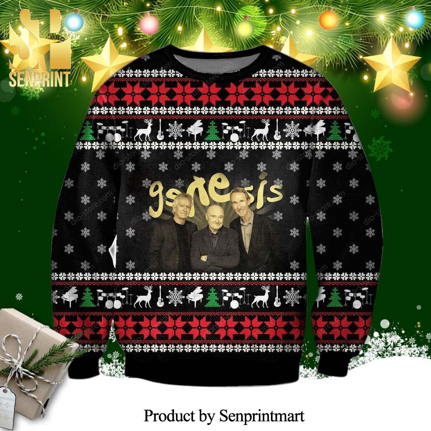 Genesis Band Poster Knitted Ugly Christmas Sweater