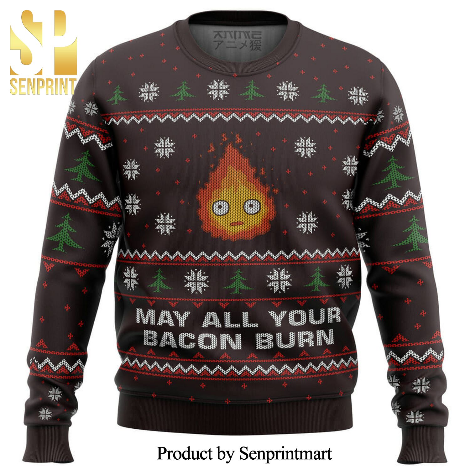 Ghibli Howl’S Moving Castle Calcifer May All Your Bacon Burn Knitted Ugly Christmas Sweater