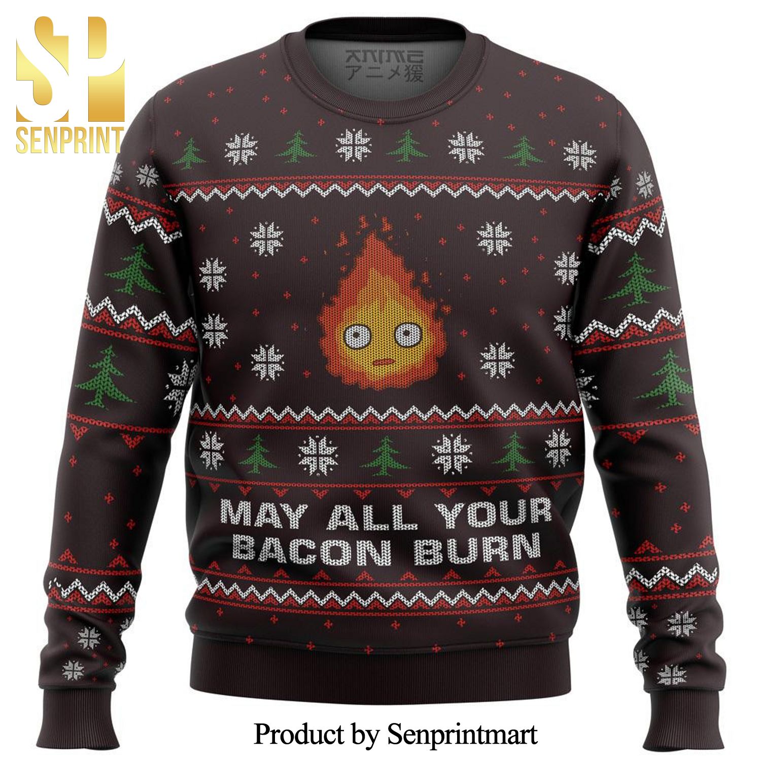 Ghibli Howl’s Moving Castle May All Your Bacon Burn Premium Manga Anime Knitted Ugly Christmas Sweater