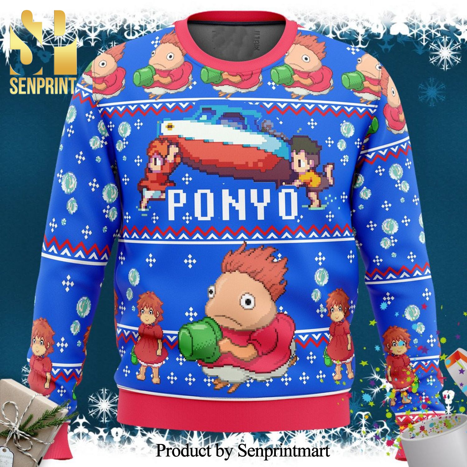 Ghibli Magical Ponyo Manga Anime Knitted Ugly Christmas Sweater