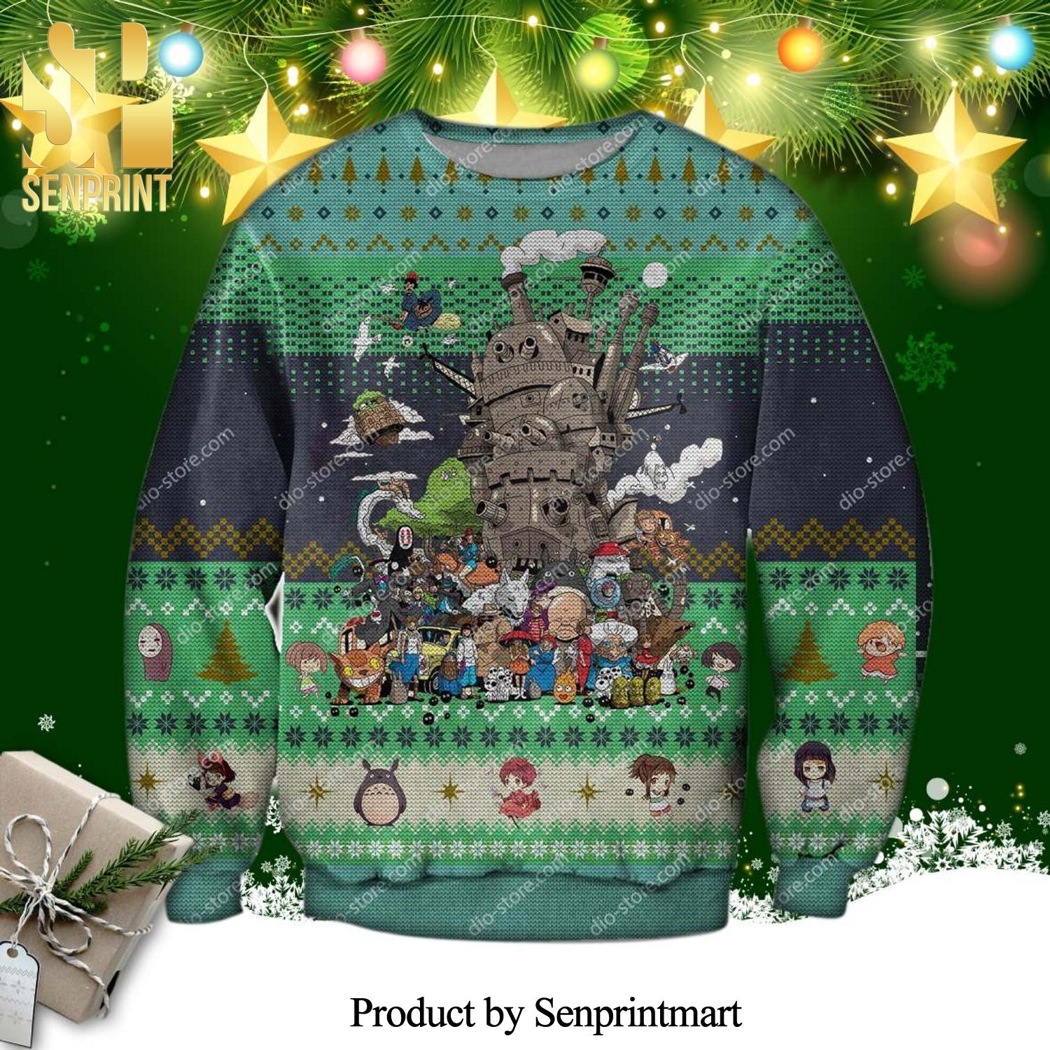 Ghibli Studio Characters Poster Knitted Ugly Christmas Sweater