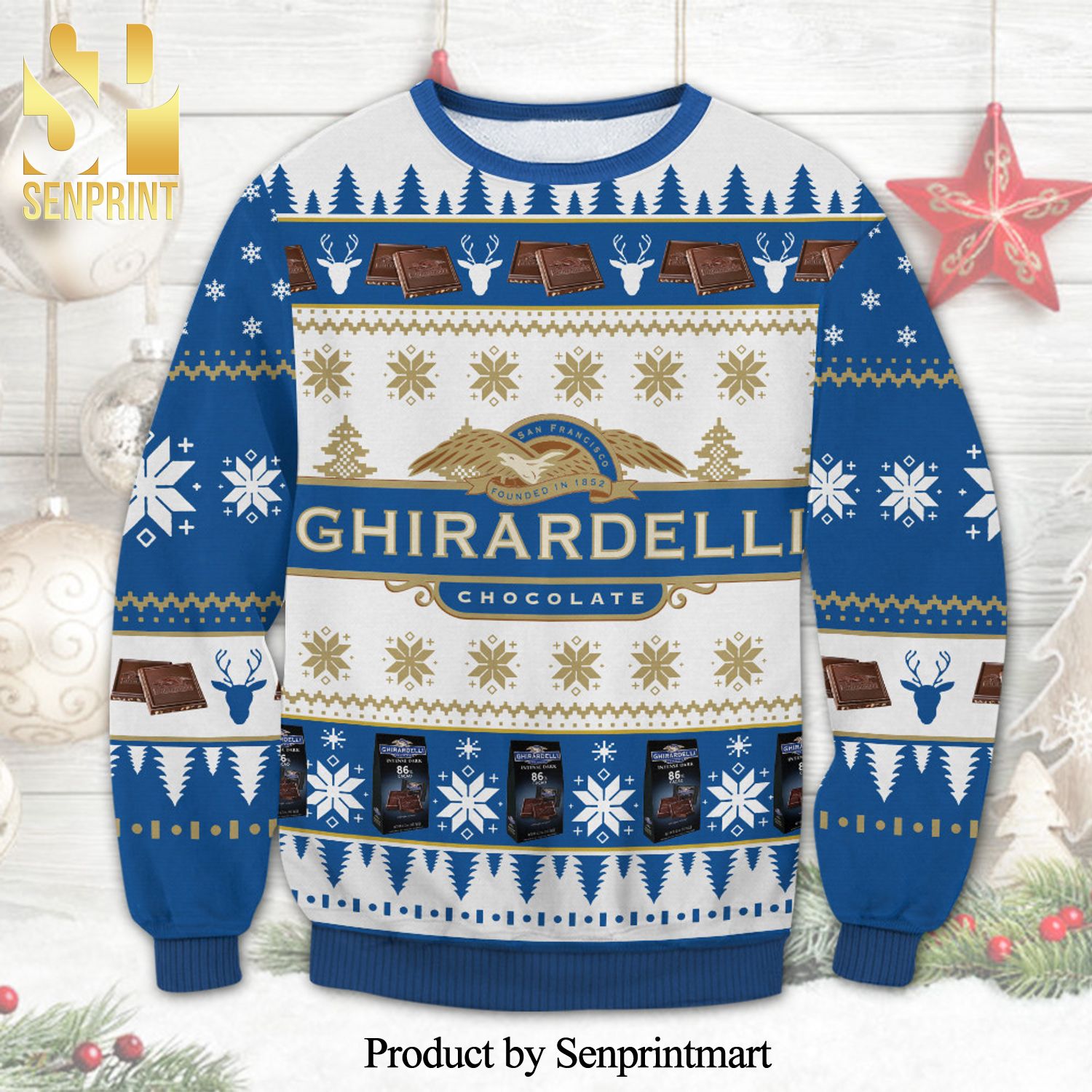 Ghirardelli Chocolate Bars Snowflake Knitted Ugly Christmas Sweater