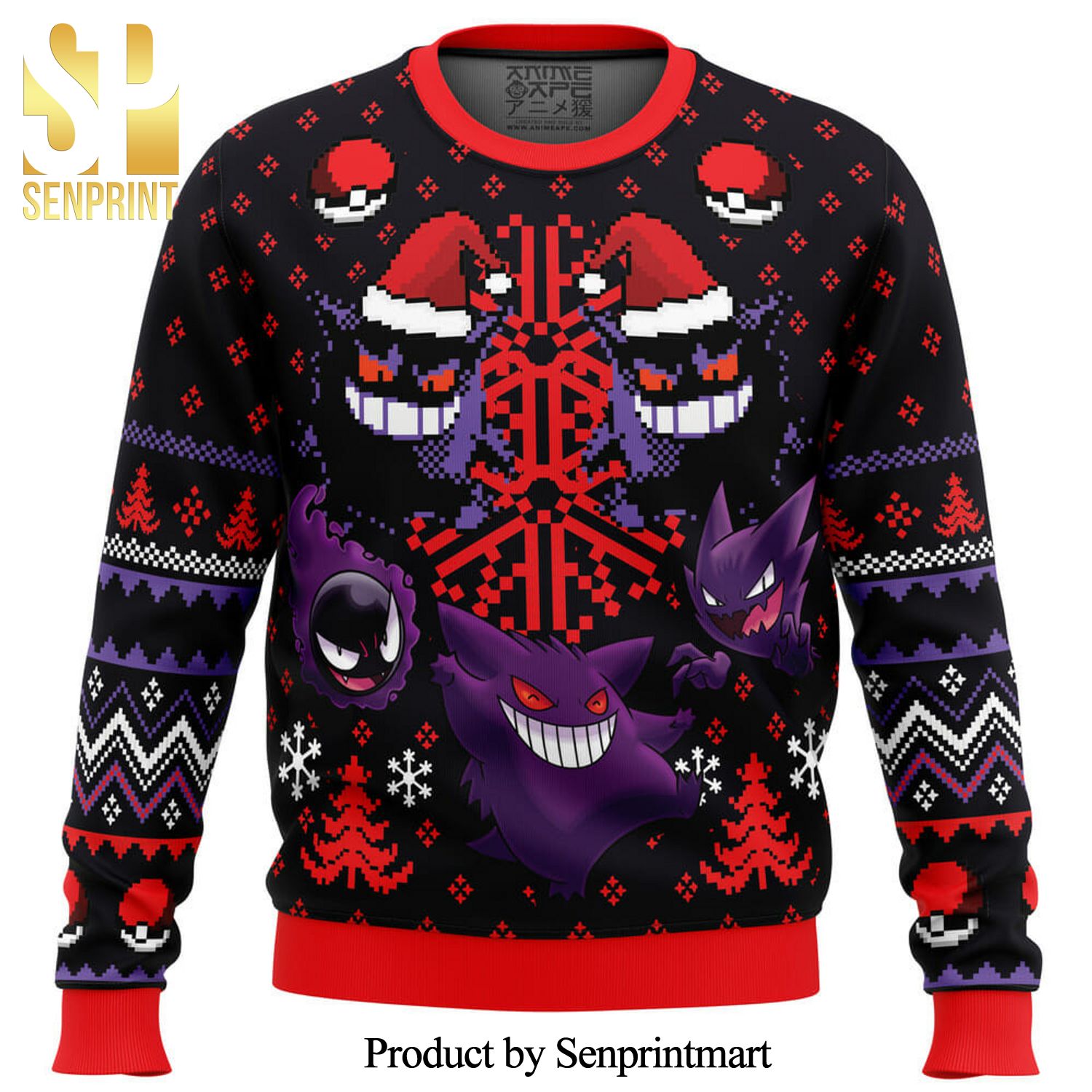 Ghosts Gengar Ghastly Pokemon Manga Anime Knitted Ugly Christmas Sweater